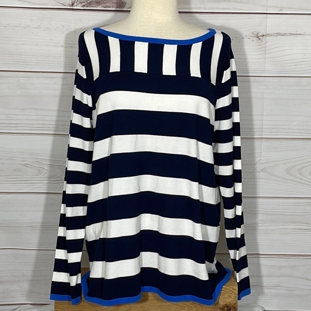 Susan Graver Black & White Striped Lightweight Boatneck Sweater Size Large